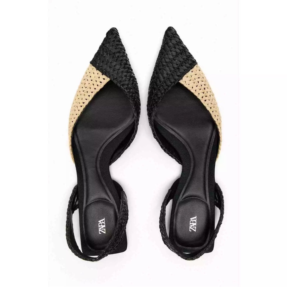 Zara Black and Tan Flats with Slingback Design